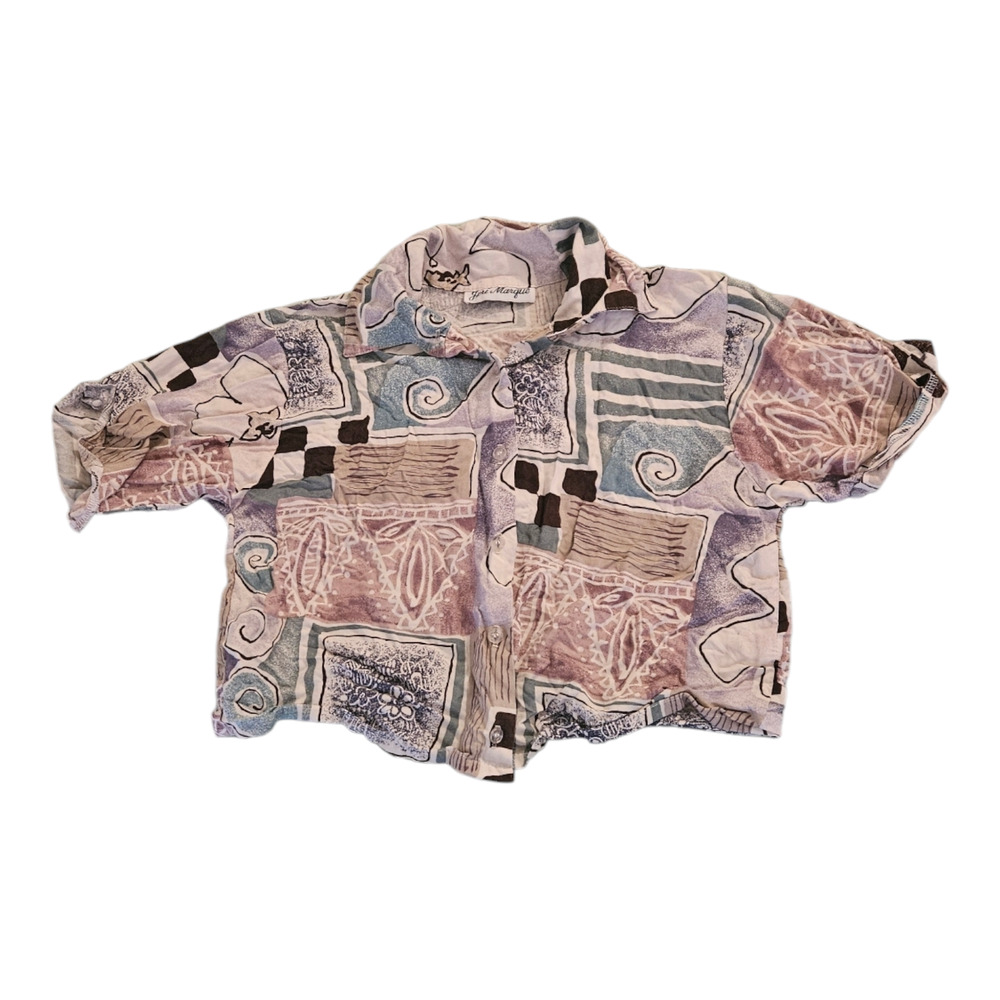 Jeri Marque Medium Button Up Multicolor Short Sleeve Cropped Shirt